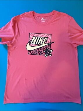 Nike Coral Pink Graphic Tee with Cream Swoosh